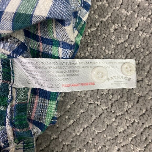 Fat Face Baird McNutt Irish Linen Shirt Men's Large Blue Green White Pink Button - Picture 6 of 12